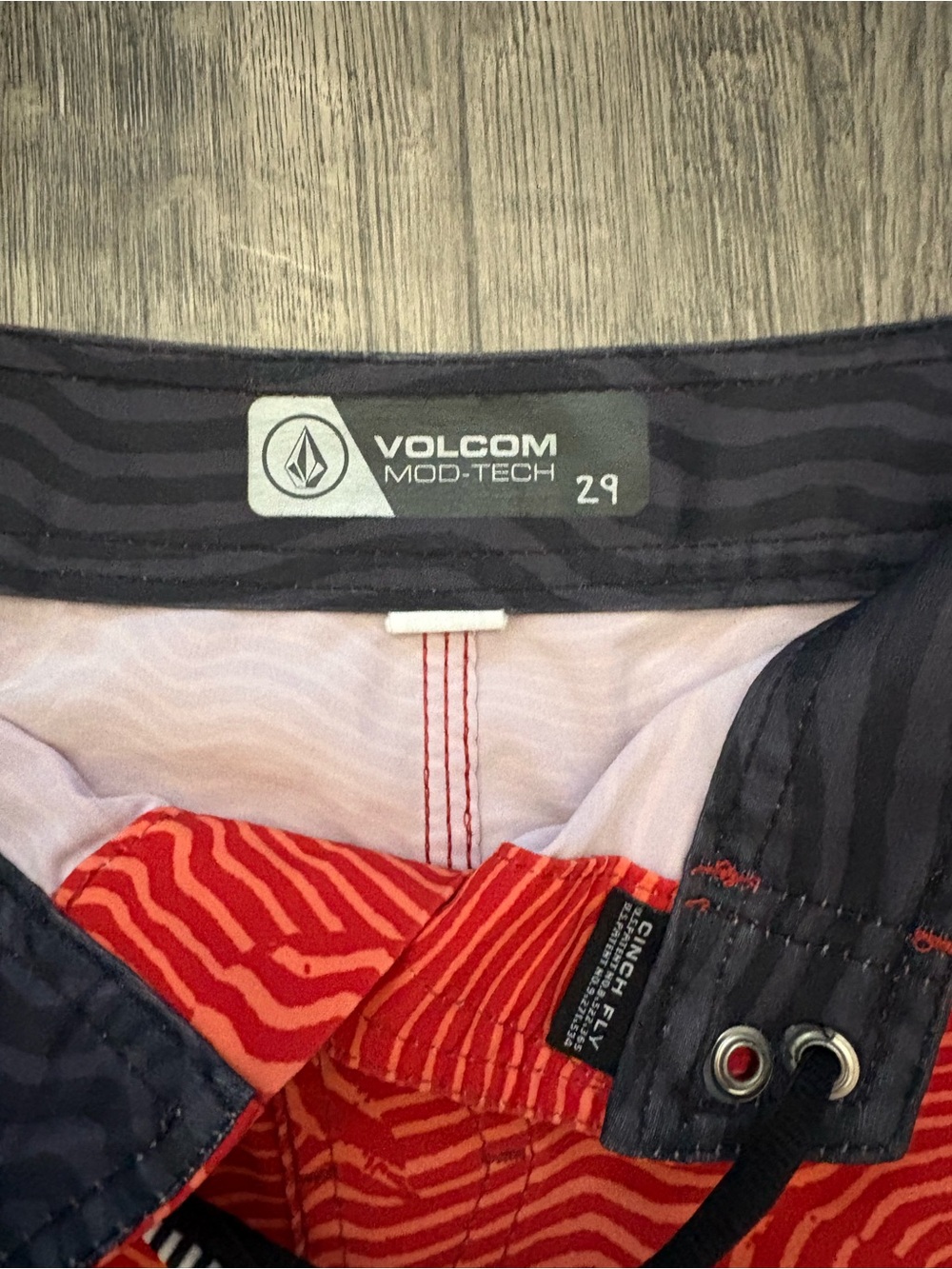 Volcom Red Wave-Pattern Kids Swim Trunks - Picture 3 of 4